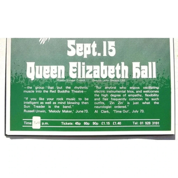 Vintage 1973 SUN TREADER Concert Tour FLYER / POSTER Queen Elizabeth Hall UK - Picture 3 of 3